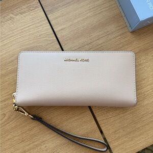 Michael Kors Blush Saffiano Leather Wristlet Wallet with Gold Hardware
